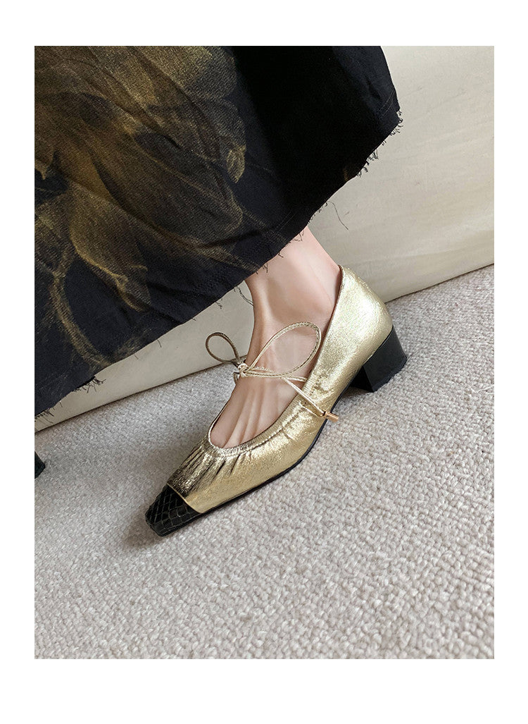 Karin Luna In Stock Spot Goods  Retro Sweet Bowknot Granny Wrinkled Single Shoes