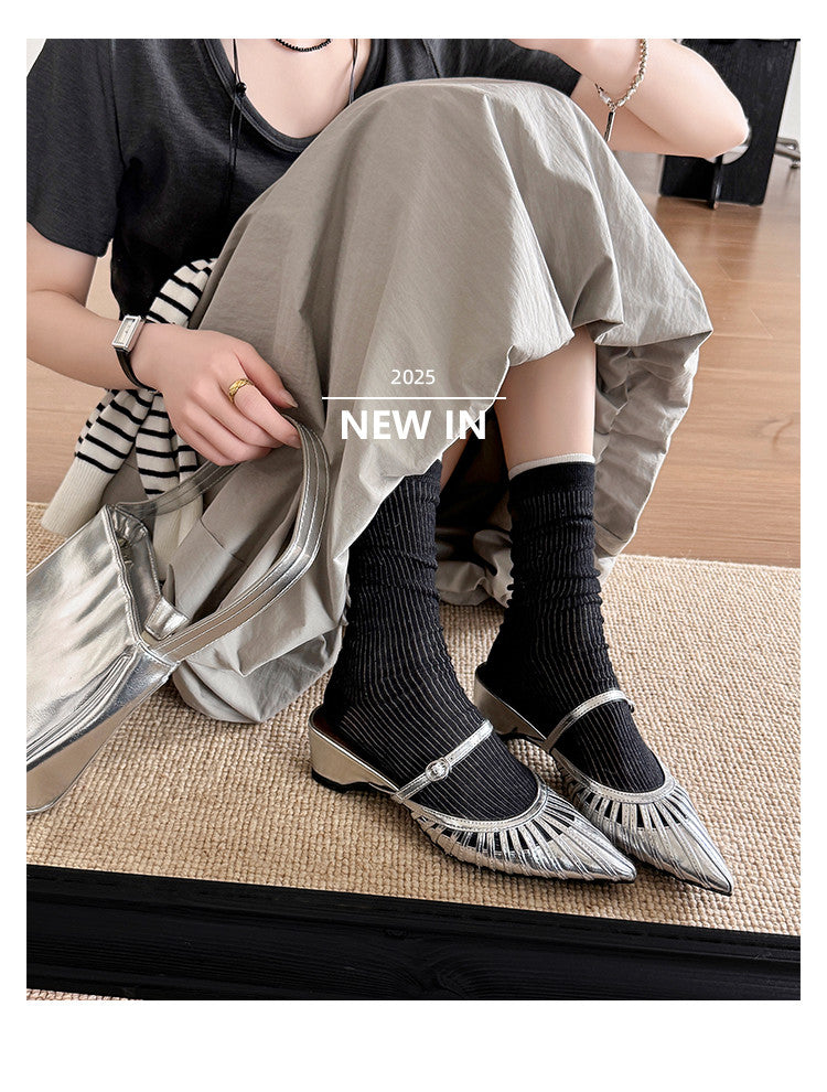 Karin Luna Casual Feel~In stock Pointed Toe Hollow Design Note Pointed Toe Slippers