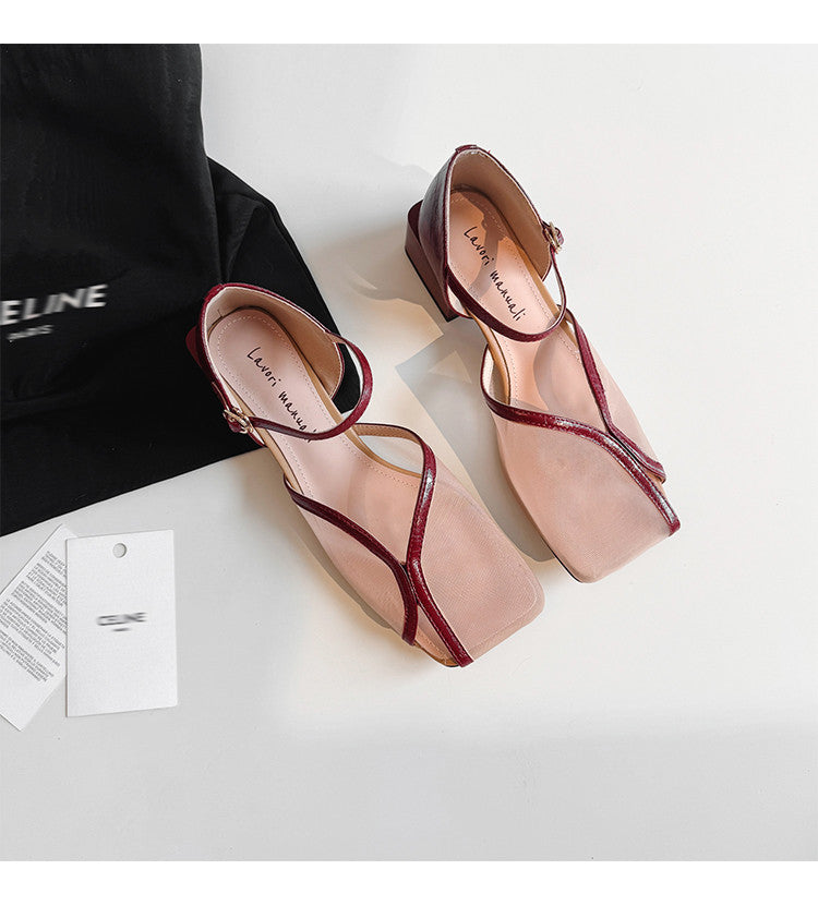 Karin Luna In Stock In Stock  Internet Celebrity Style Square Toe Mesh Chunky Heel Sandals