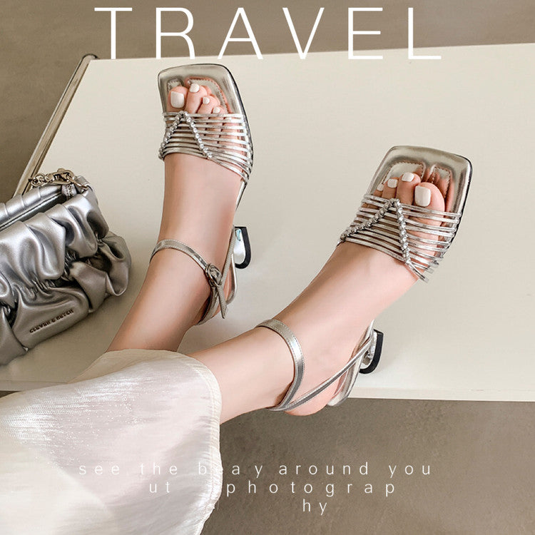 Karin Luna Data Hot Item  Comes with data plan included Hand-woven Square Toe Sofa Insoles Irregular Heel Sandals
