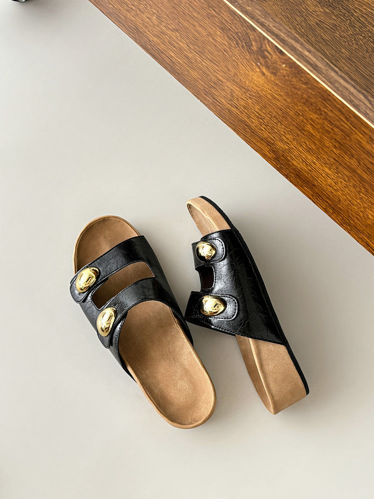 Karin Luna   Casual Style   Thick Sole Belt Buckle Slide Sandals