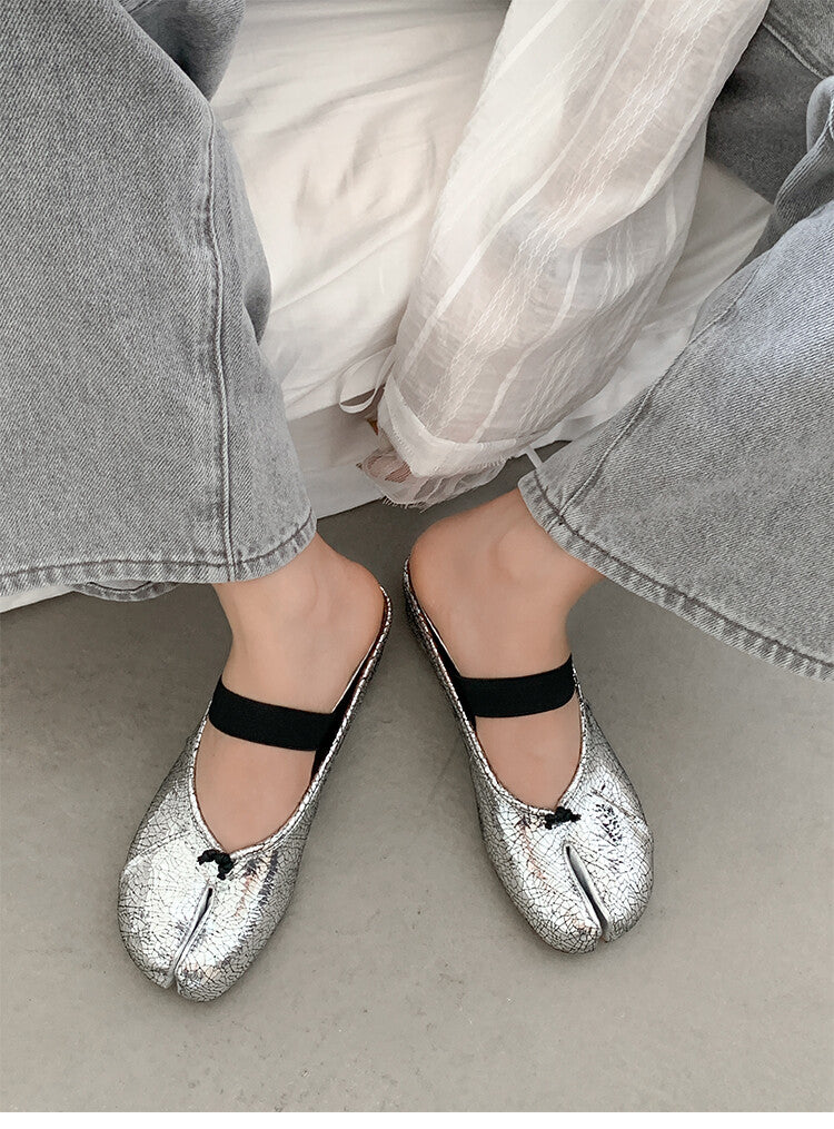 Karin Luna Classic Split-Toe Shoes  Explosive Pattern One-Strap Mary Jane Height-Increasing Full Leather Closed-Toe Slippers