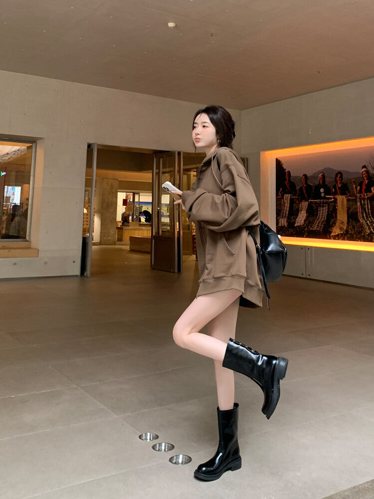 Karin Luna Classic Basic Style   Convertible Foldable Hidden Buckle Snow Fur Shoes Full cowhide Basic Flat Short Boots