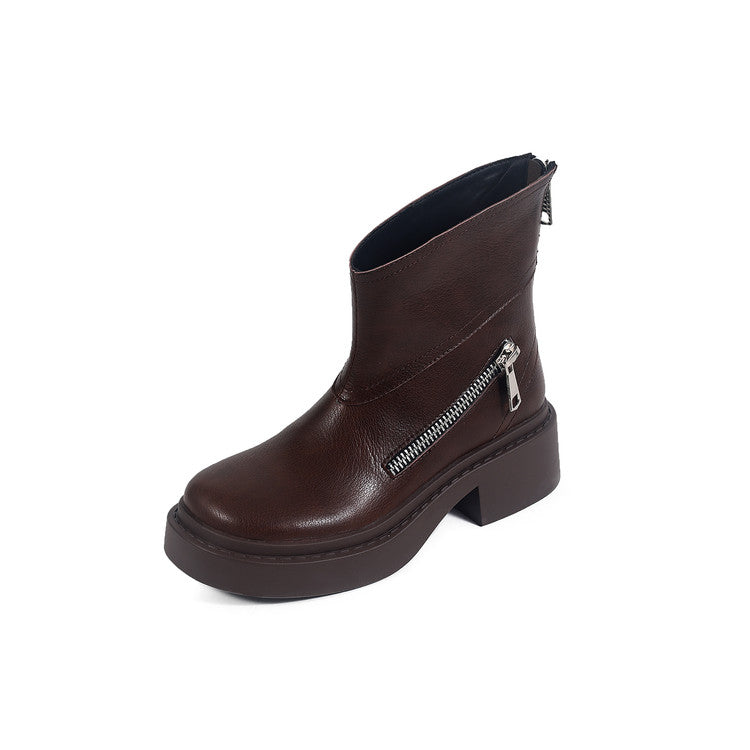 Karin Luna Niche Diagonal Zipper Basic Thick Sole Short Boots