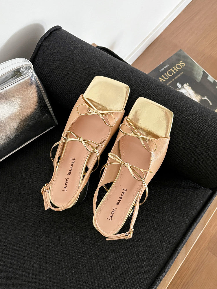 Karin Luna In Stock Spot Goods Square Toe Double Bow Thick Heel Sandals