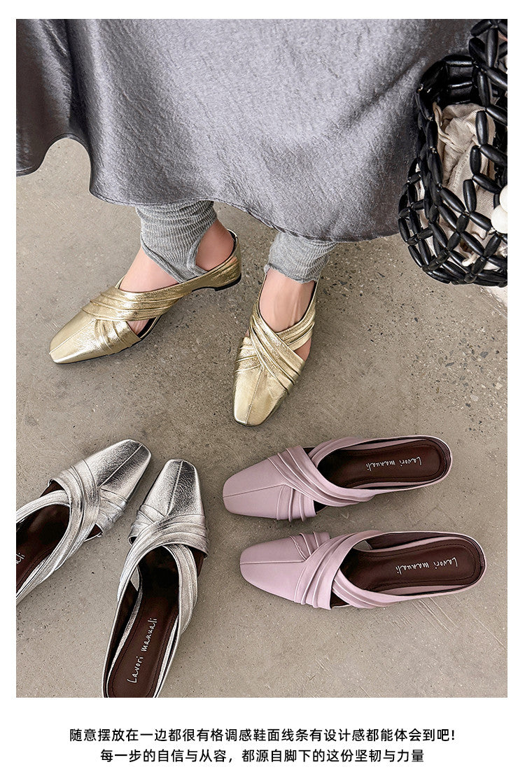 Karin Luna In Stock In Stock Basic Elegant Fairy Style Small Square Toe Sheepskin Slippers