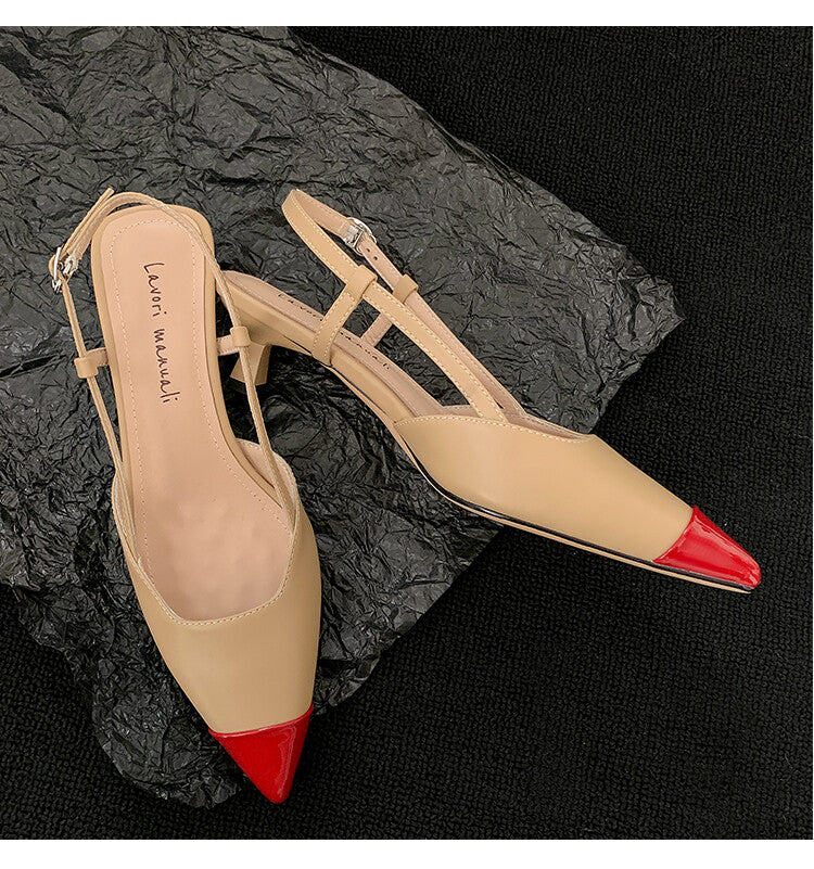 Karin Luna In Stock 24New Year's stock is now available Color Block Pointed Toe Full Leather Sandals