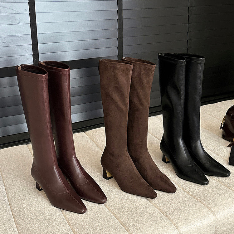 Karin Luna In Stock In Stock  Square Toe Chunky Heel Korean Style Elegant Long Boots