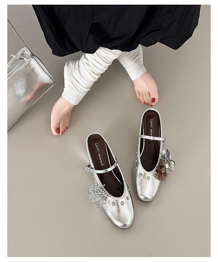 Karin Luna In Stock Spot Goods  Full-grain leather inside and out  Ultra Exquisite Round Toe Hidden Heel Closed-Toe Slippers