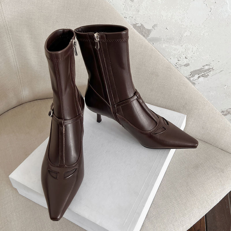 Karin Luna In Stock Spot Goods Elegant Stiletto Pointed Toe Side Zipper Short Boots