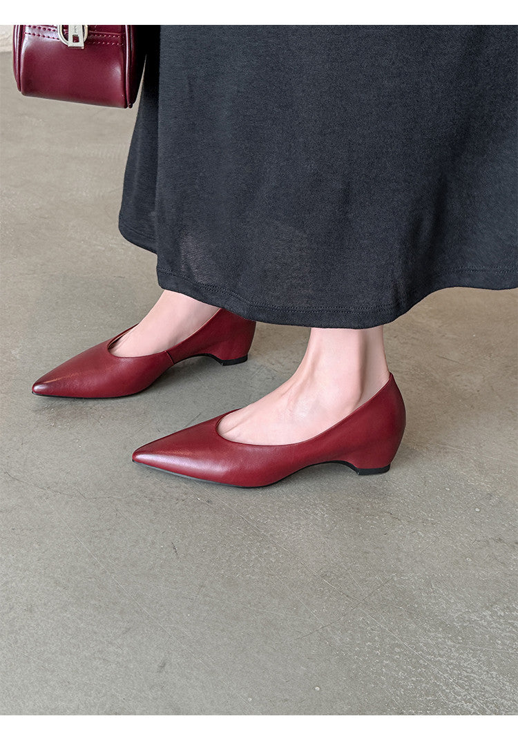 Karin Luna Full Layer Inside and Out~Basic Versatile Retro French Pointed Toe Irregular Heel Single Shoes