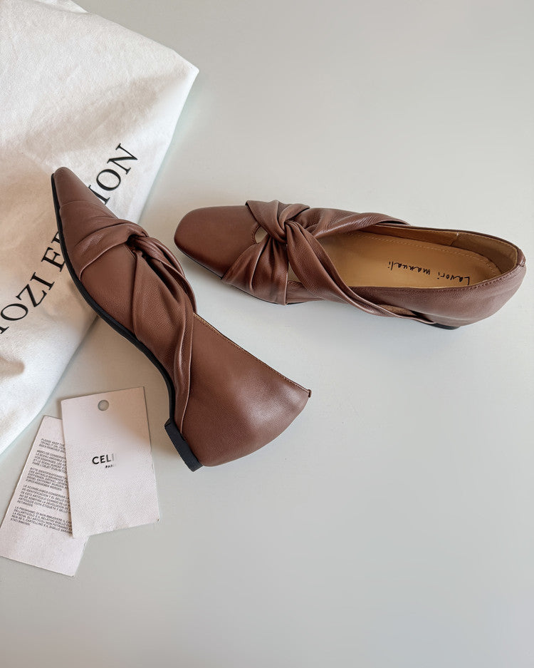 Karin Luna Cross Design Square Toe Hidden Wedge Shoes
