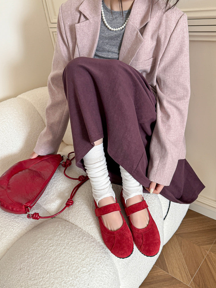 Karin Luna Casual Shoes Series~  In Stock In Stock Magic Tape Round Toe Internal Height Increase Single Strap Flats