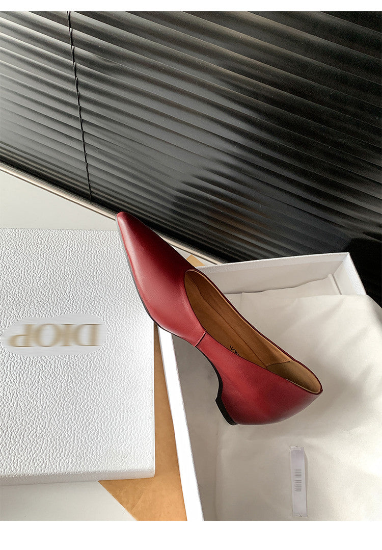 Karin Luna Full Layer Inside and Out~Basic Versatile Retro French Pointed Toe Irregular Heel Single Shoes