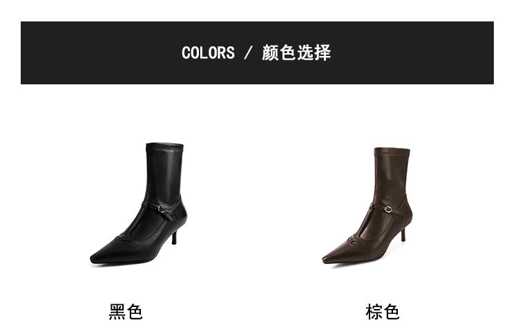 Karin Luna In Stock Spot Goods Elegant Stiletto Pointed Toe Side Zipper Short Boots
