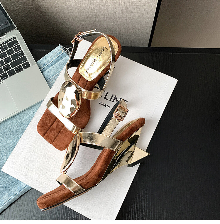 Karin Luna Hot-Selling Fasteners  Irregular Heel Open-Toe Sandals