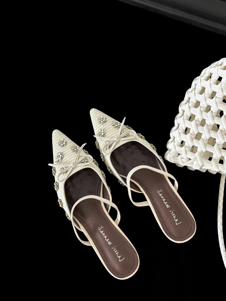 Karin Luna In Stock Spot Goods  Elegant Floral Pointed Toe Rhinestone Slippers