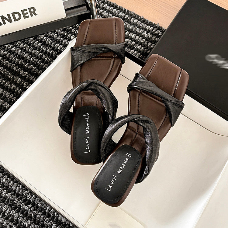 Karin Luna In Stock  Spot Goods   Square Toe One-Strap Irregular Heel Slippers