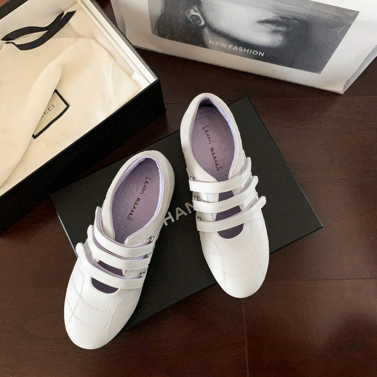 Karin Luna Casual Shoes Series~  In Stock In Stock Magic Tape Round Toe Internal Height Increase Single Strap Flats