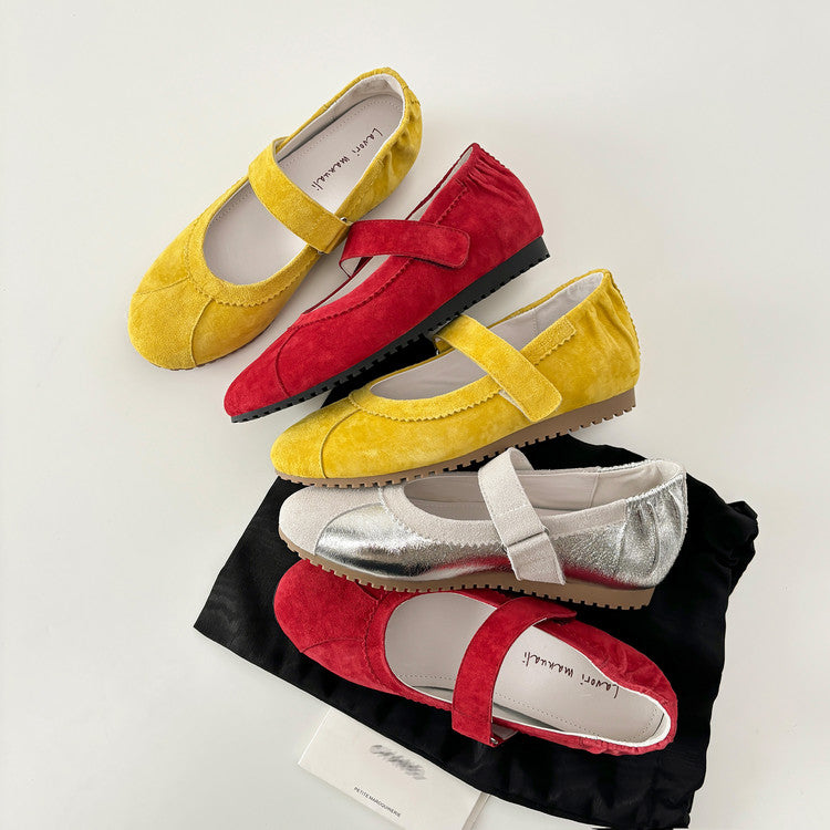 Karin Luna Casual Shoes Series~  In Stock In Stock Magic Tape Round Toe Internal Height Increase Single Strap Flats