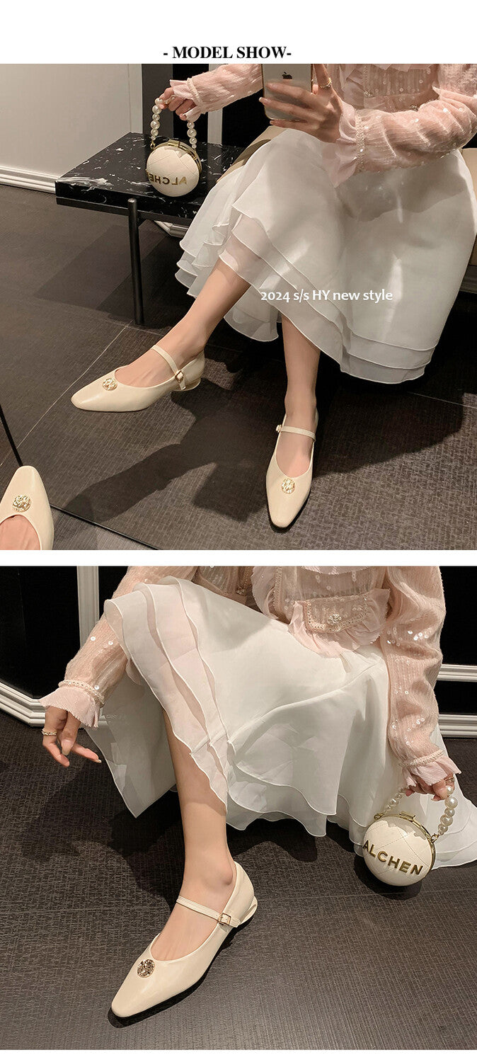 Karin Luna Camellia Story~In stock  Full Leather Shallow Mouth Single Shoes