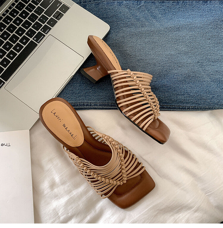 Karin Luna Handwoven  Elegant High Heels Square Toe Data Hot Sale！