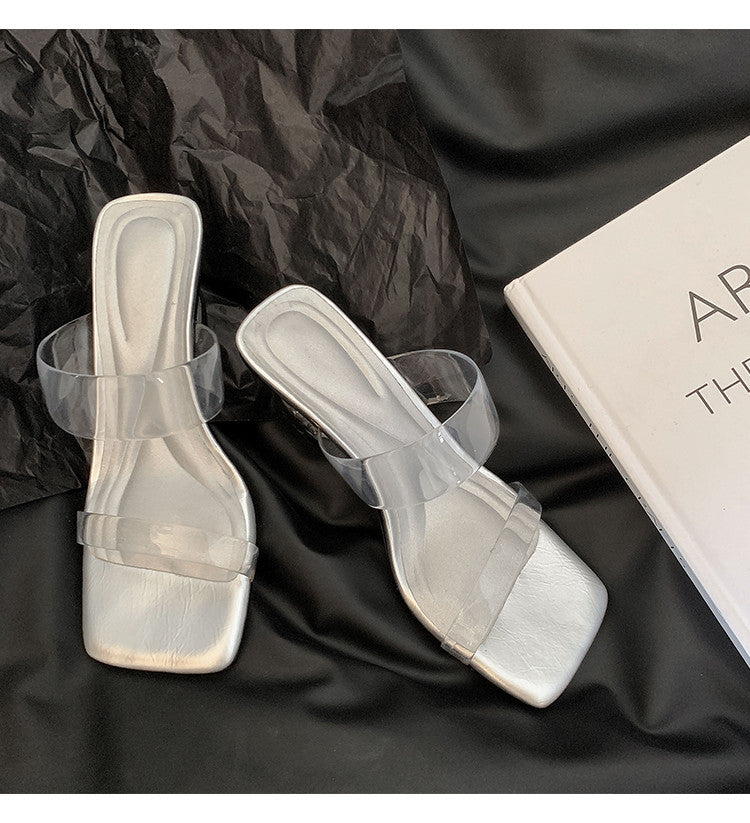 Karin Luna In Stock Spot Goods Transparent Sequin Irregular Heel Strap Sandals