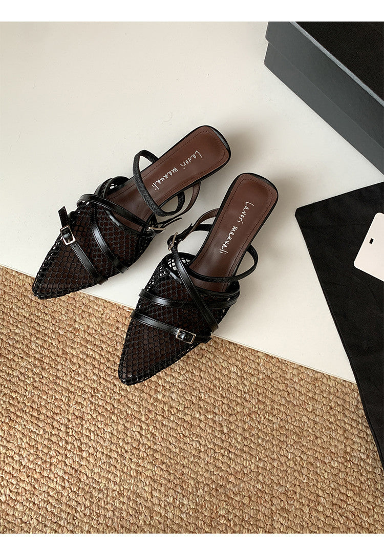 Karin Luna In Stock  Spot Goods  Mesh Series Elegant Closed-Toe Belt Buckle Slippers