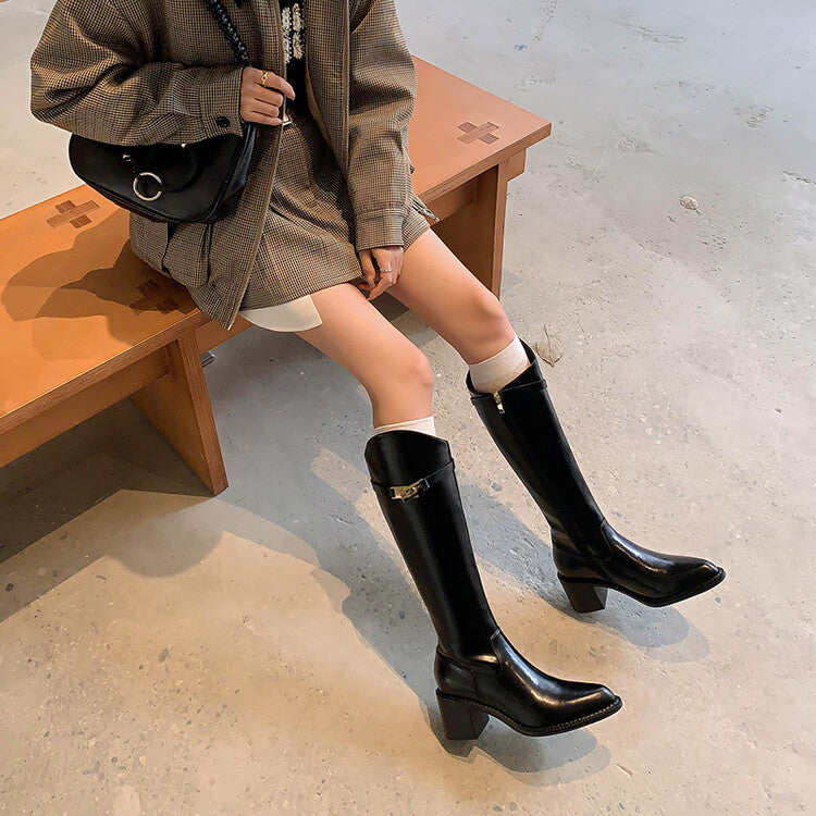 Karin Luna Hot-Selling Fasteners Sold as soon as listed Comes with data plan included Pointed Toe Chunky Heel Classic Full Cowhide Leather Riding Boots