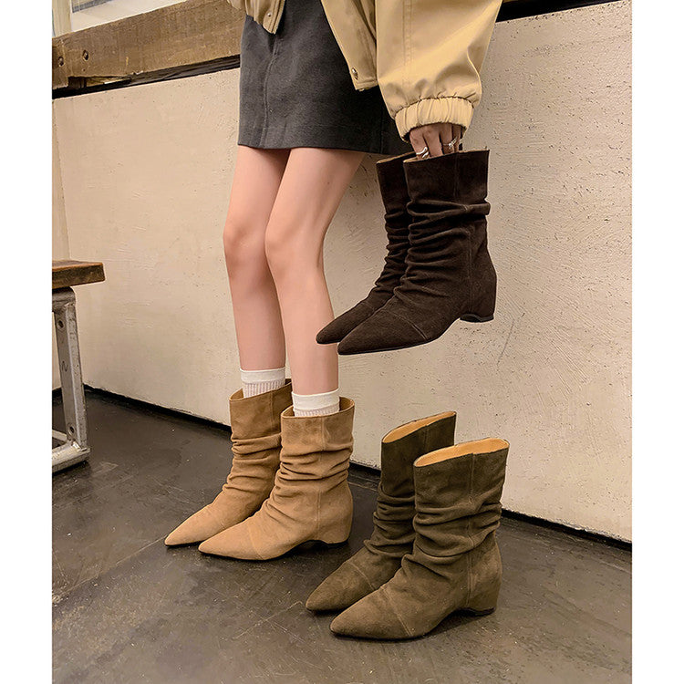 Karin Luna Data Hot-Selling Pointed Toe Slouchy Matte Western Short Boots