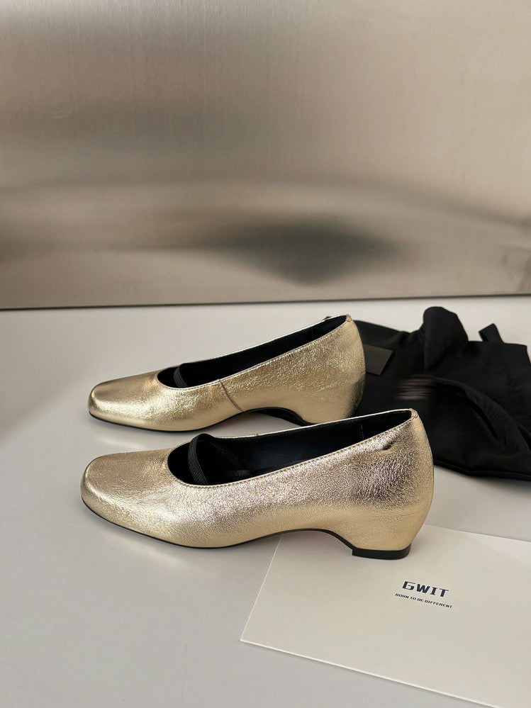 Karin Luna In Stock Spot Goods    Retro Elastic Band Chunky Heel Single Shoes