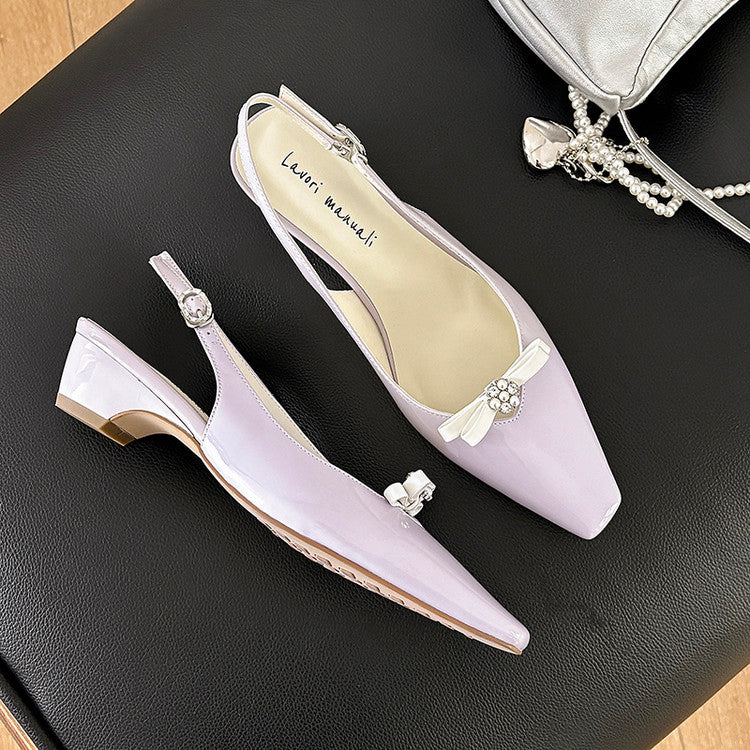 Karin Luna In Stock In Stock Sweet Bowknot Small Square Toe Chunky Heel Closed-toe Elegant Retro Sandals