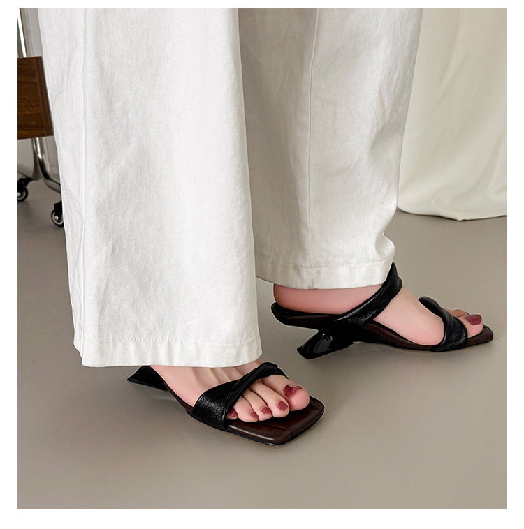 Karin Luna In Stock  Spot Goods   Square Toe One-Strap Irregular Heel Slippers