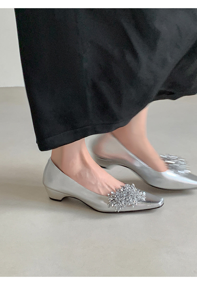 Karin Luna In Stock Spot Goods Exquisite Fireworks Buckle Small Square Toe Chunky Heel Commuter Shoes