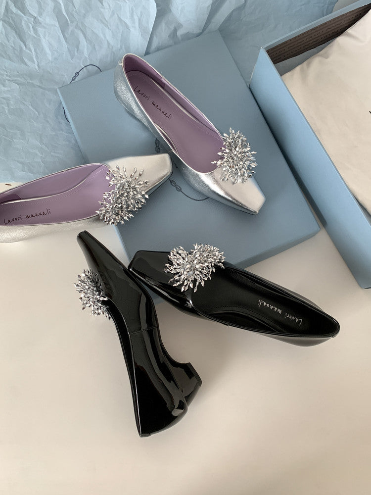 Karin Luna In Stock Spot Goods Exquisite Fireworks Buckle Small Square Toe Chunky Heel Commuter Shoes