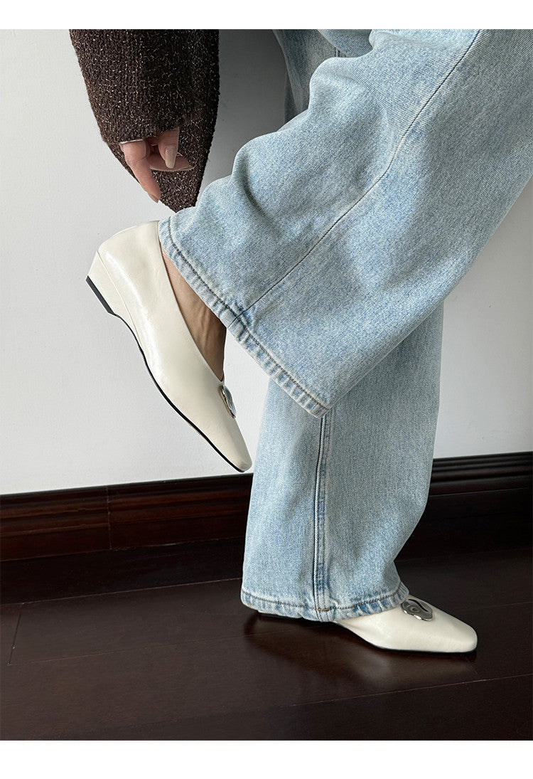 Karin Luna In Stock Spot Goods  Small Metal Decoration Thick Heel Single Shoes