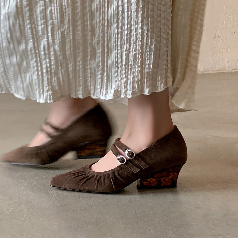 Karin Luna Full Leather Inside and Out Popular Element Amber Heel Elegant French Style Single Shoes