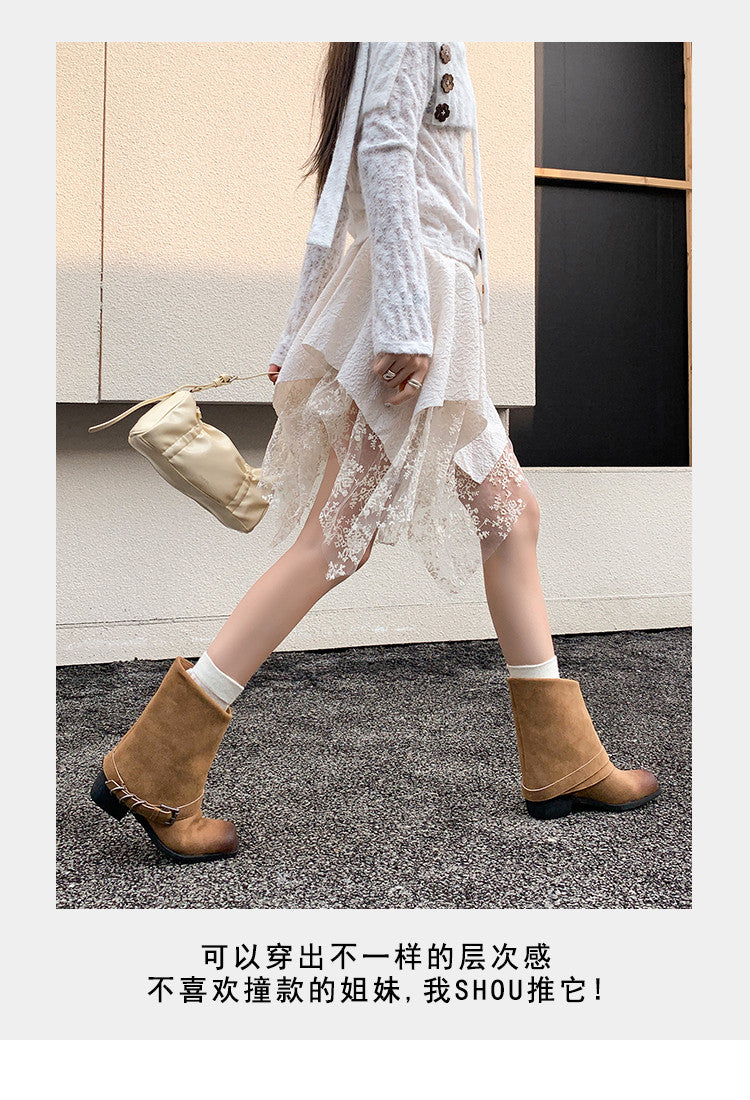 Karin Luna Elegant Style Square Toe Belt Buckle Pants Boot Short Boots
