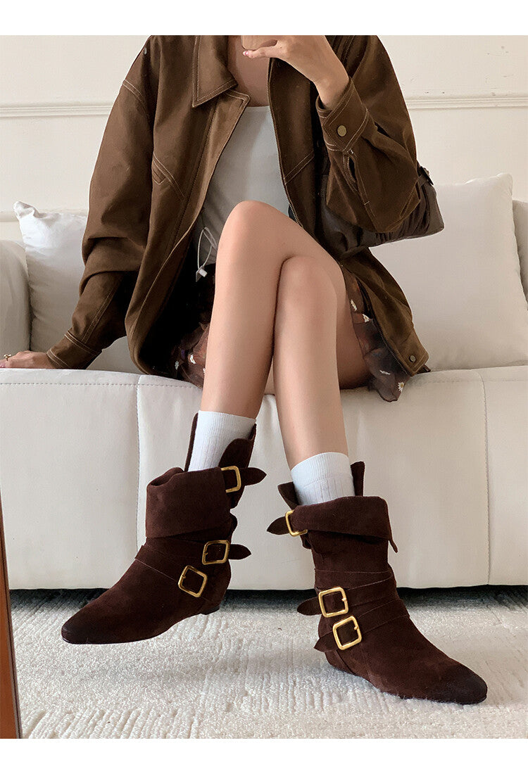 Karin Luna Cow Leather Small Square Toe Belt Buckle Fashion Boots