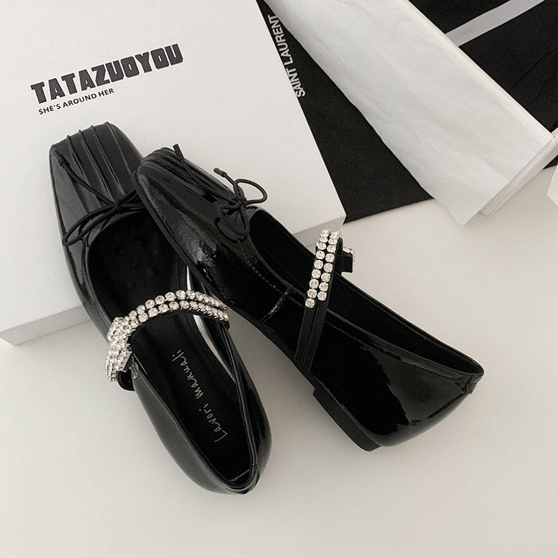Karin Luna In Stock Spot Goods  Vintage Sweet Rhinestone One-Strap Granny Flats