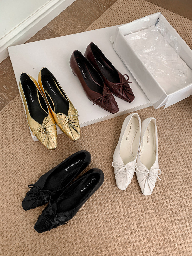 Karin Luna French Style Wrinkled Square Toe Height-Increasing Flats