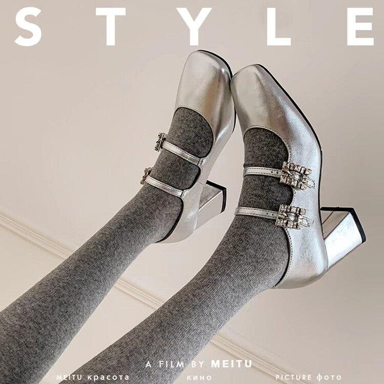 Karin Luna In Stock In stock   The heroine Ao~Square Toe High Heel One Strap Popular Rhinestone Mary Jane Shoes