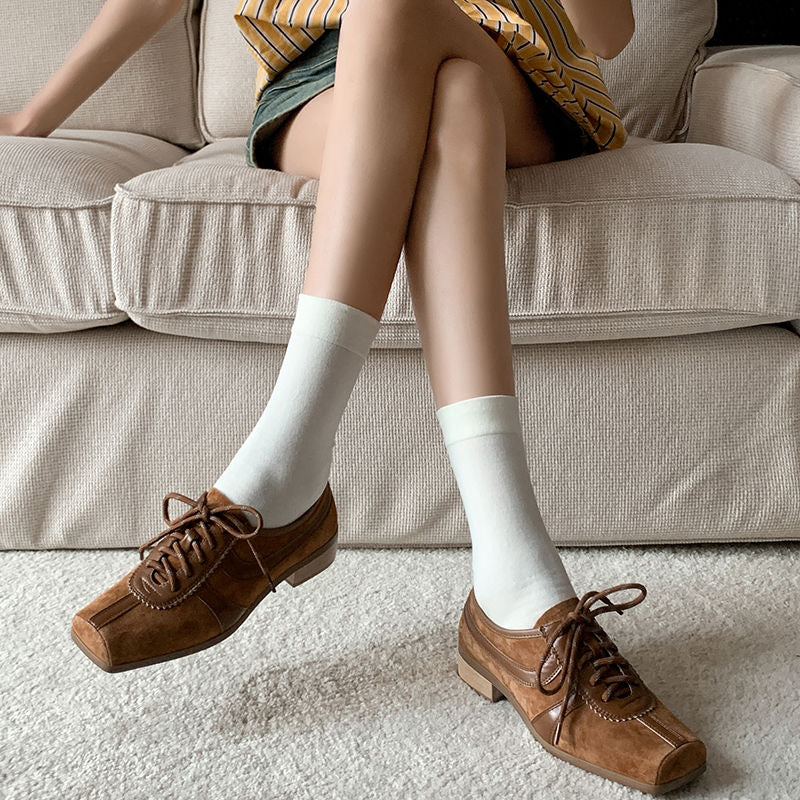 Karin Luna In Stock Spot Goods   Pig Nose Thin Strap Square Toe Patchwork Single Shoes