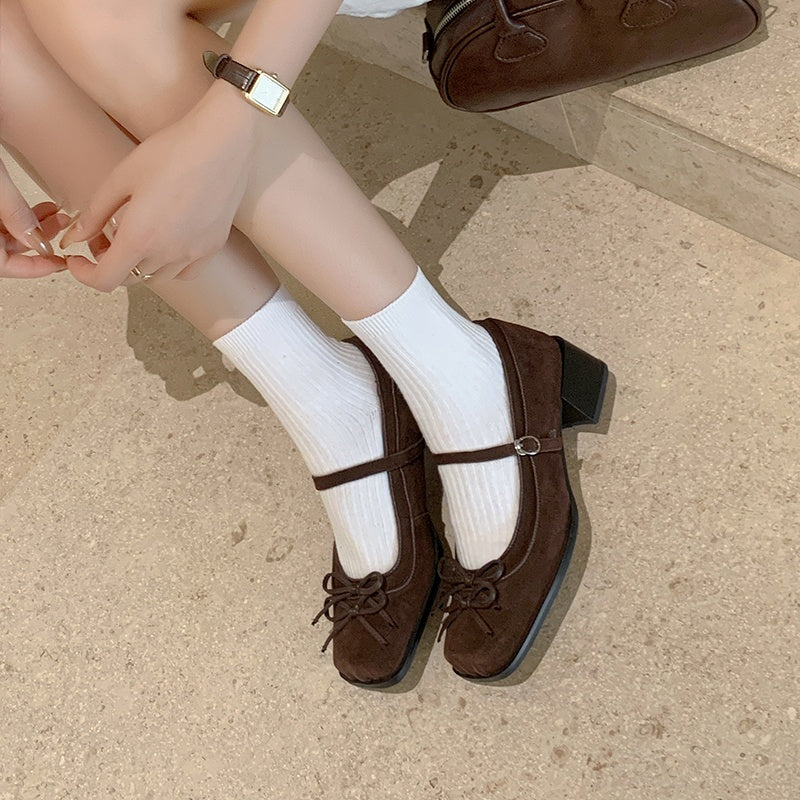 Karin Luna In Stock Spot Goods   One-strap Bowknot Square Toe Chunky Heel Mary Jane Shoes