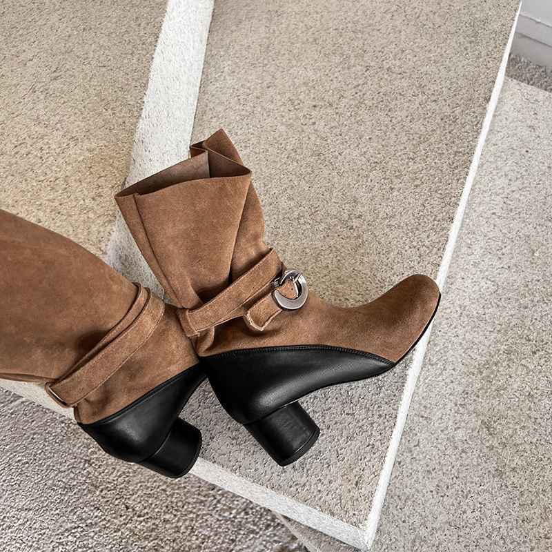 Karin Luna In Stock Spot Goods  Belt Buckle High Heel Large Tube Small Short Boots