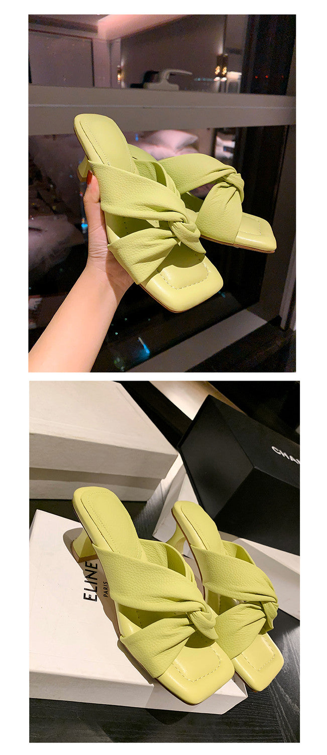 Karin Luna In Stock In Stock  Comfortable Cross Strap  Airy High Heel Square Toe Slippers