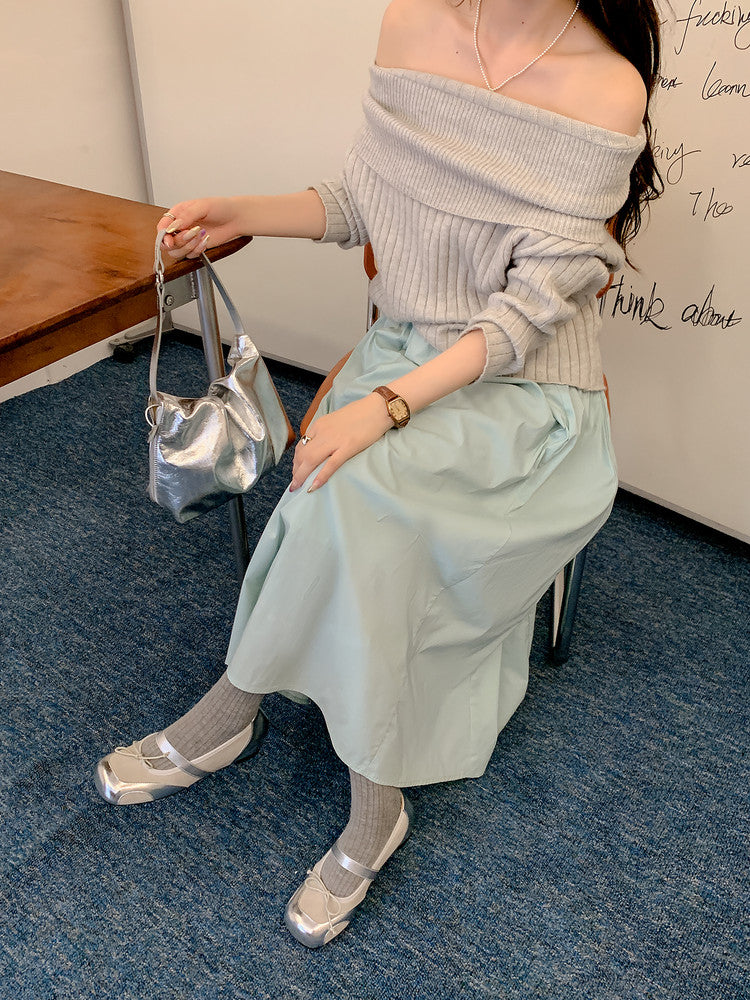 Karin Luna In Stock Spot Goods    Color Block Cowhide Leather Square Toe Slip-On Height Increasing Bowknot Flats