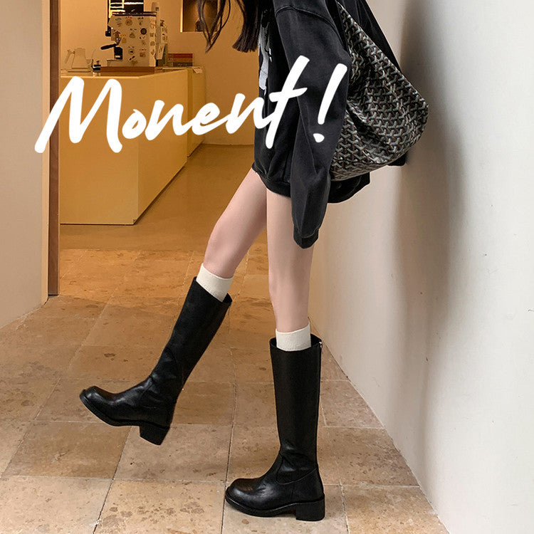 Karin Luna Basic Versatile Style Round Toe Chunky Heel Long Boots