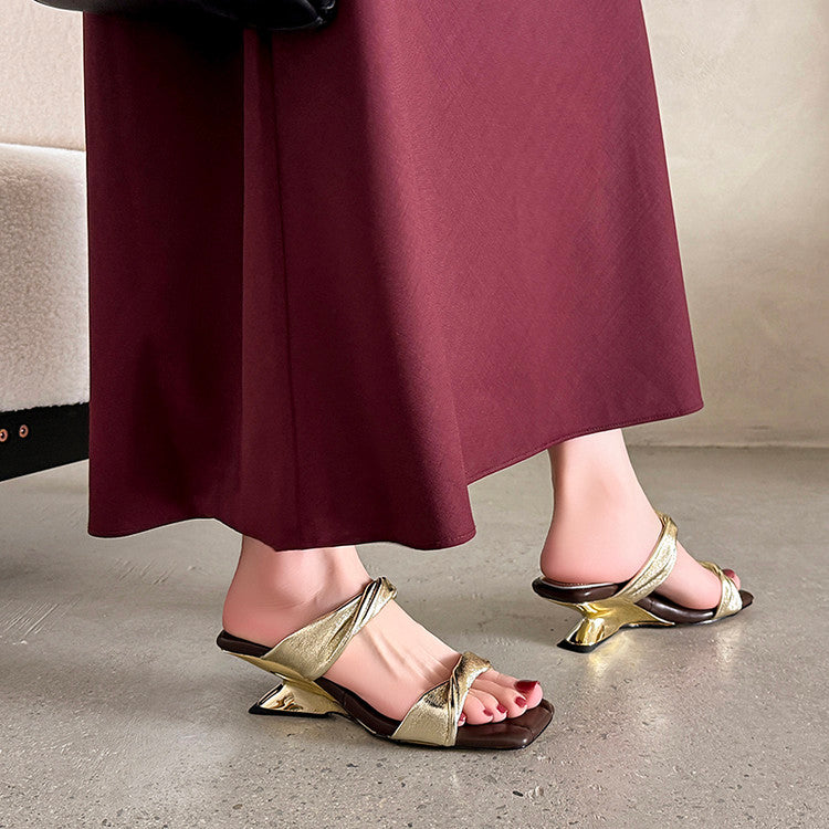 Karin Luna In Stock  Spot Goods   Square Toe One-Strap Irregular Heel Slippers