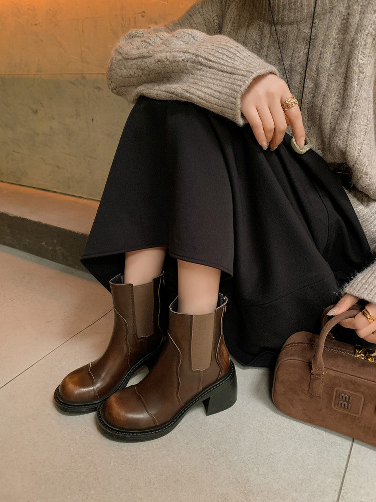 Karin Luna In Stock Spot Goods  Round Toe Stretch Round Toe Chelsea Short Boots